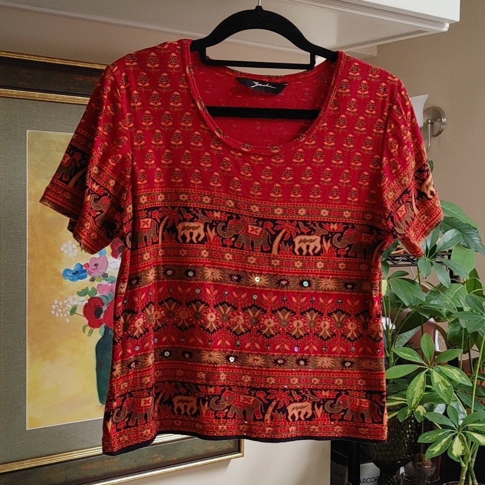 Zashi Cotton Crop Top Animal Theme Print Embellished S